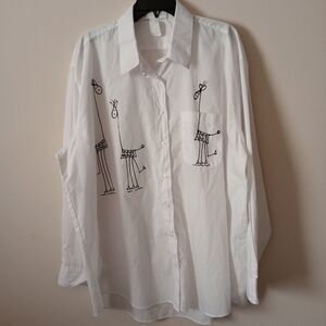 VINTAGE Better Things White Button Up Shirt Art To Wear Size 1X